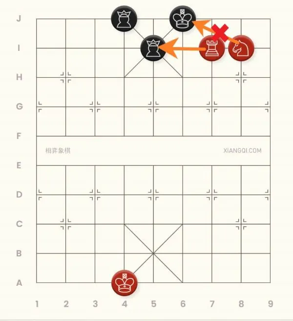 An example of the discovered horse checkmate in xiangqi