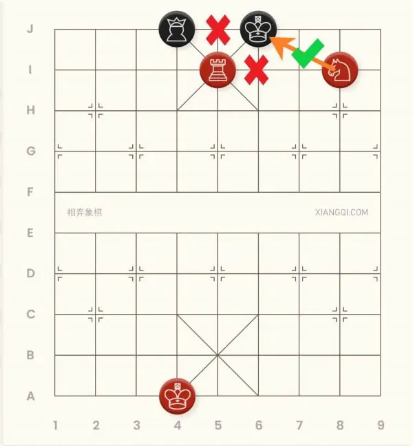 An example of the discovered horse checkmate in xiangqi