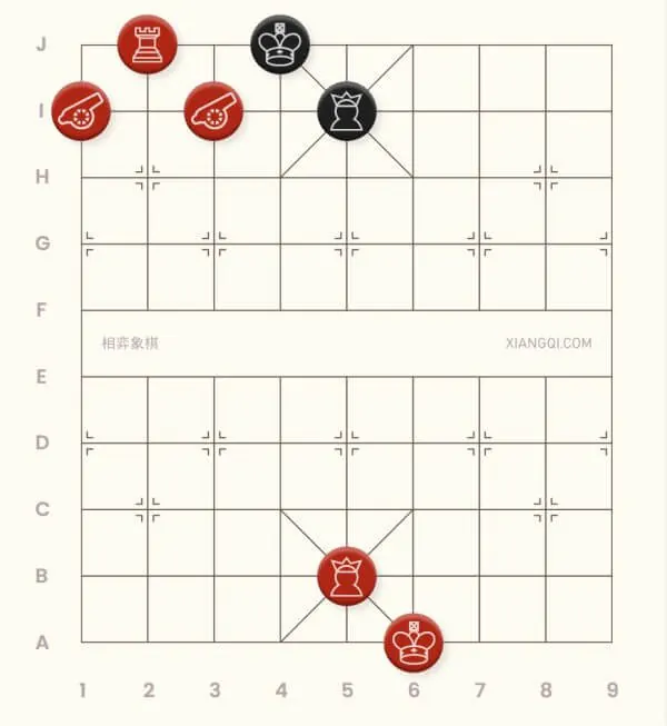 An example of cannon sandwiching chariot checkmate in xiangqi