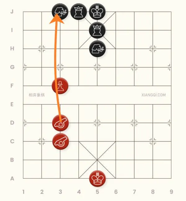 An example of the double toast checkmate in xiangqi