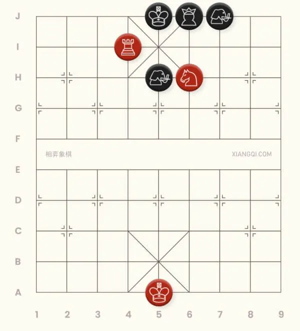 An example of the golden-hooked horse checkmate in xiangqi