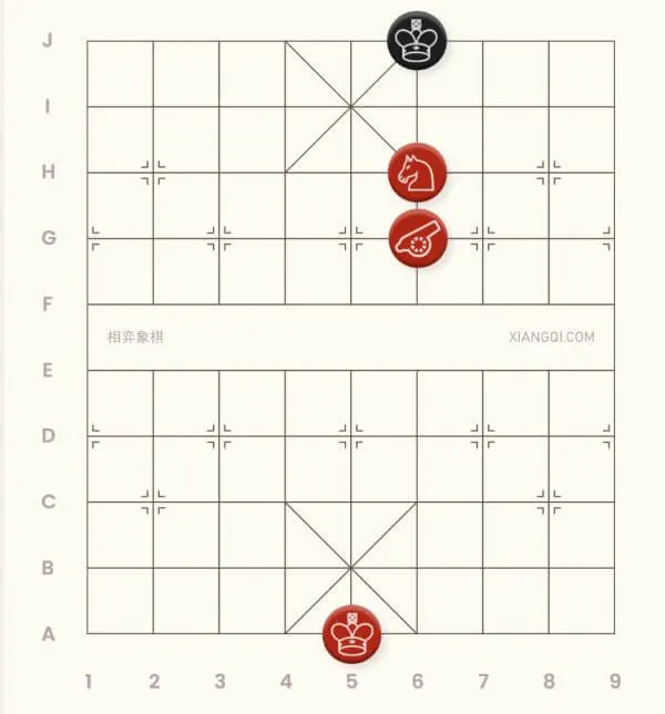 An example of the horse cannon checkmate in xiangqi