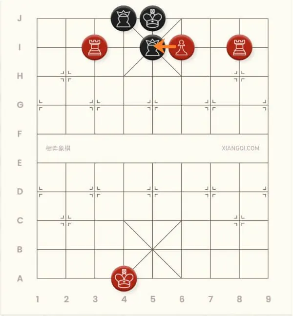 An example of the three chariots attacking advisor checkmate in xiangqi