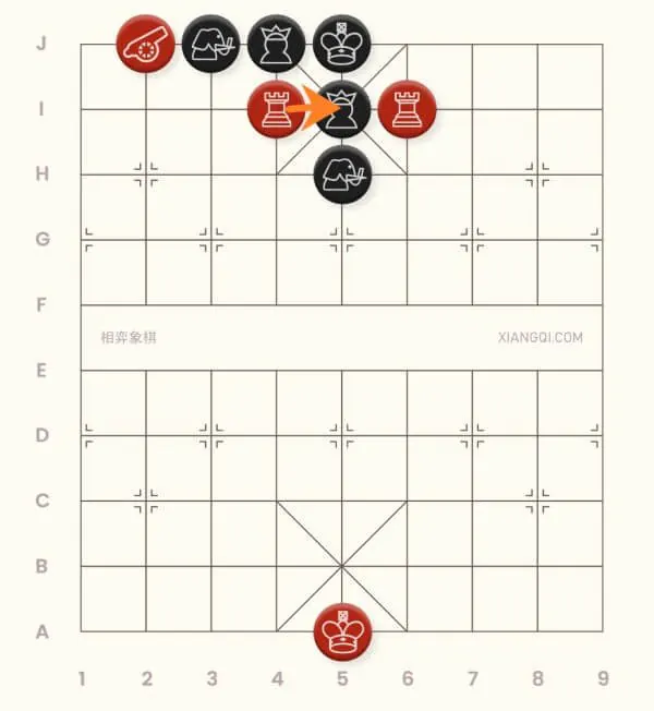 An example of the throat cutting checkmate in xiangqi