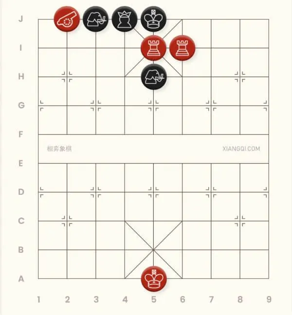 An example of the throat cutting checkmate in xiangqi