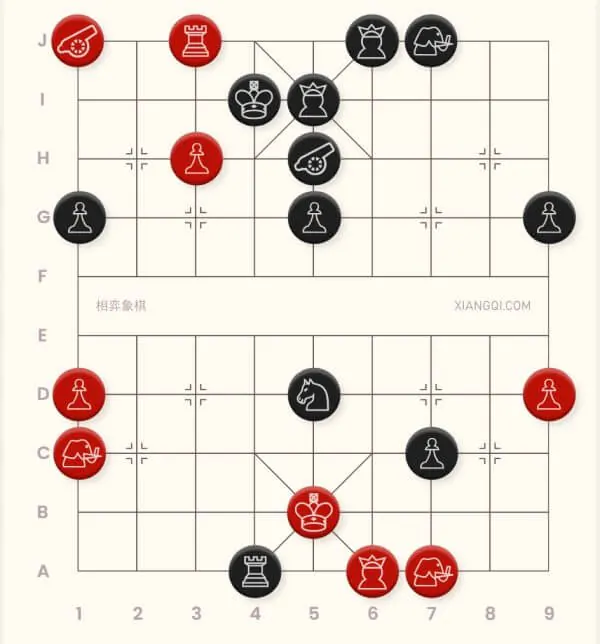 A picture demonstating an exciting xiangqi game, where both red and black are attacking