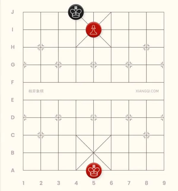 A picture showing one of the examples of stalemate in xiangqi