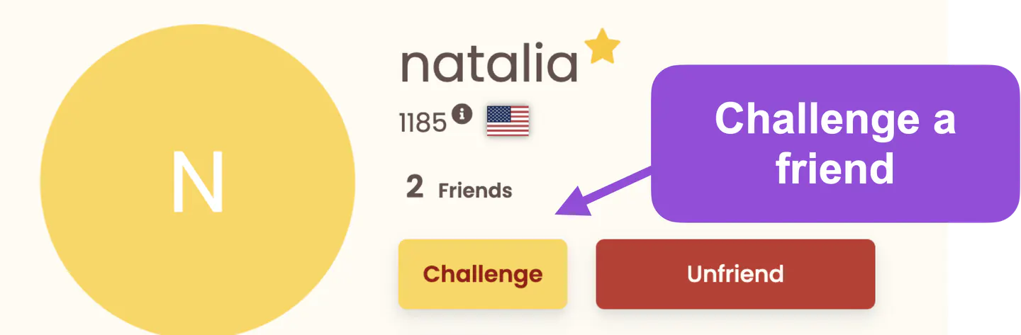 challenge a friend button on profile page