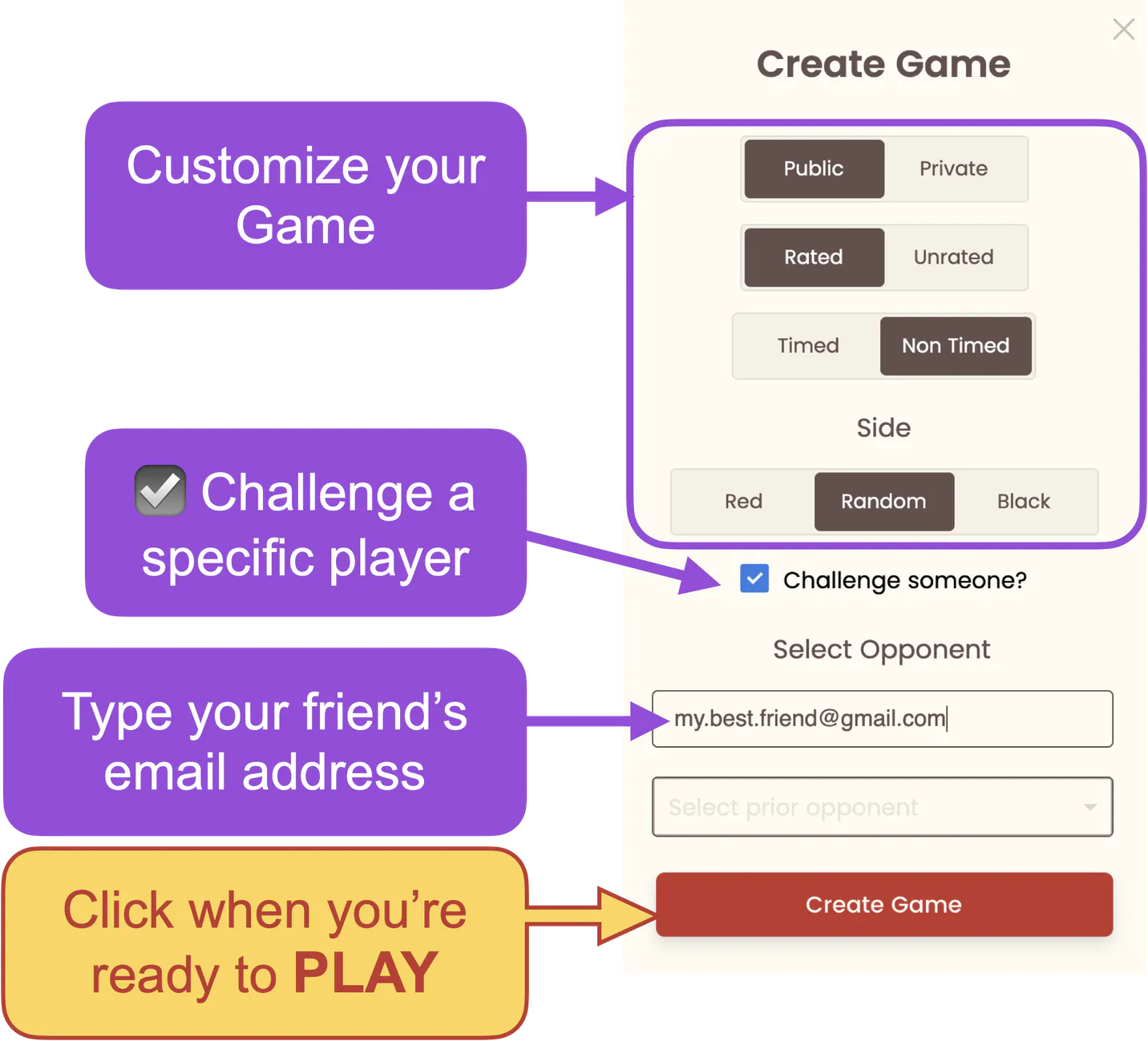 You Challenge your friend by email shows field location